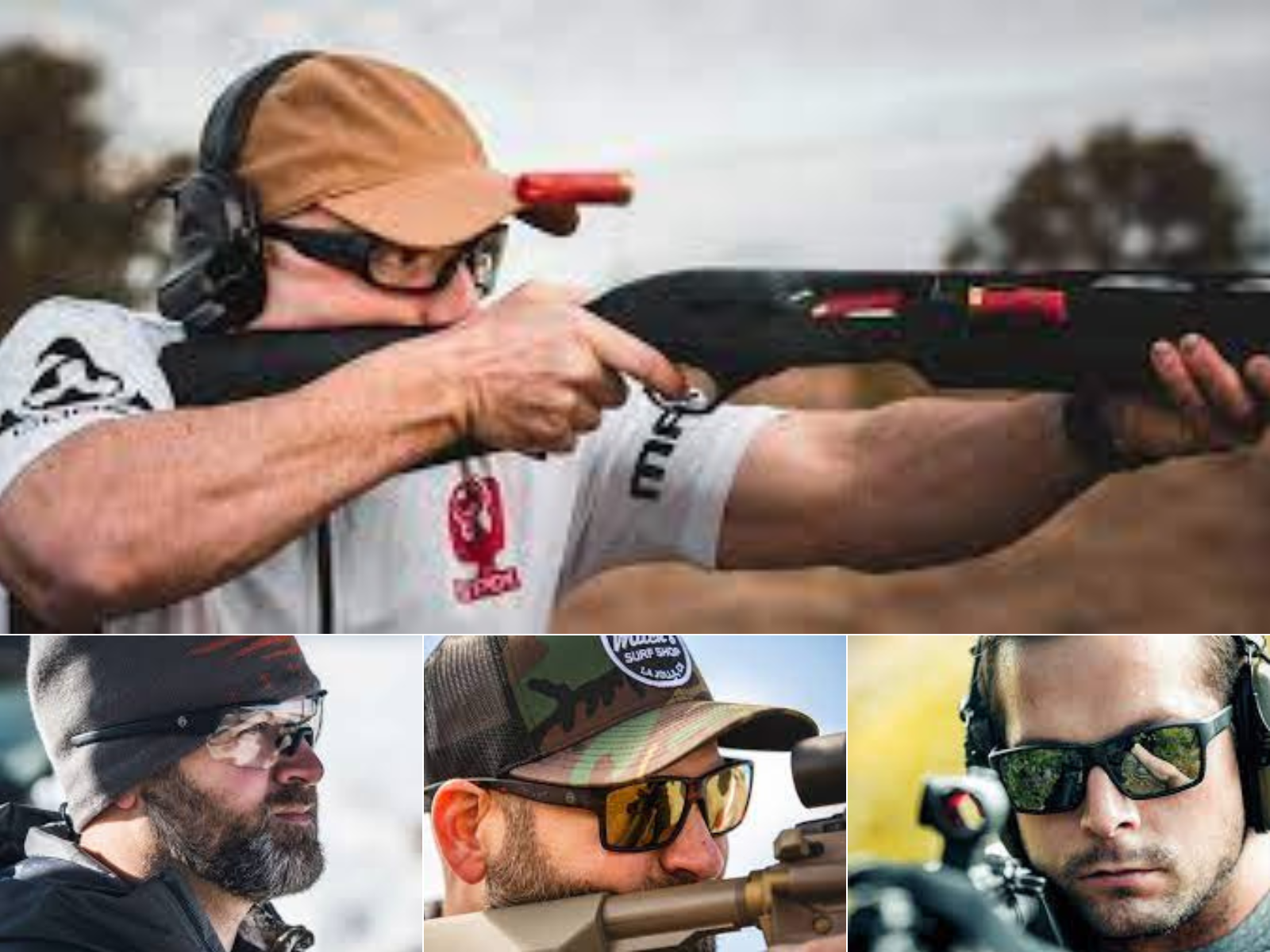 4 pictures of men wearing shooting glasses in live fire drills, Magpul has a pair to for you!