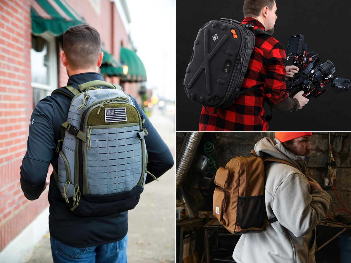 EDC backpacks in 3 different applications, from film to construction, a stylish accessory.