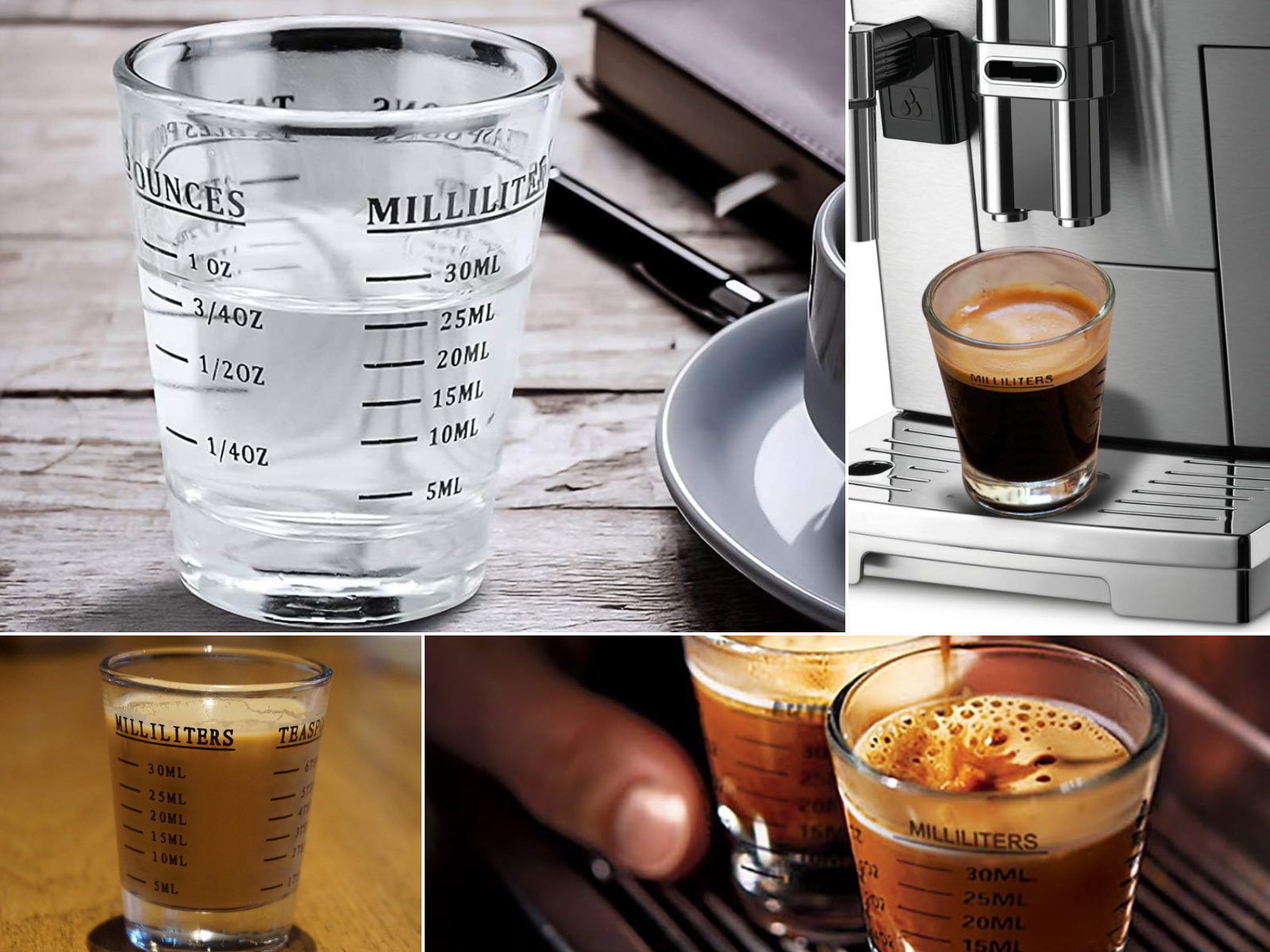 A measuring shot glass being used for making Espresso or measuring for your favorite cocktail!