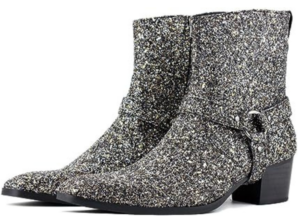 Silver glitter motorcycle boots