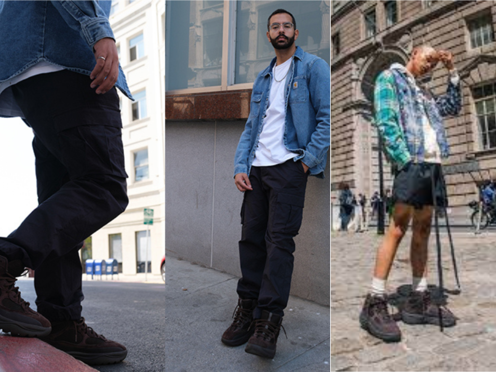 Men wearing Yeezy boots in 3 different pictures
