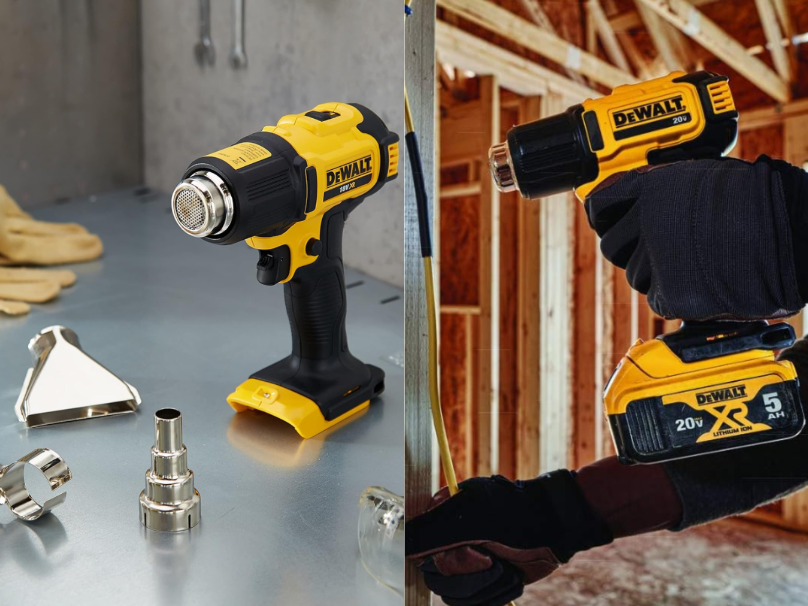 A 18v and 20V Max heat gun used in different scenarios.
