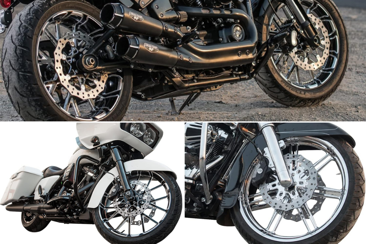 Custom billet wheels by Arlen Ness on 2 touring bikes and a race inspired build.