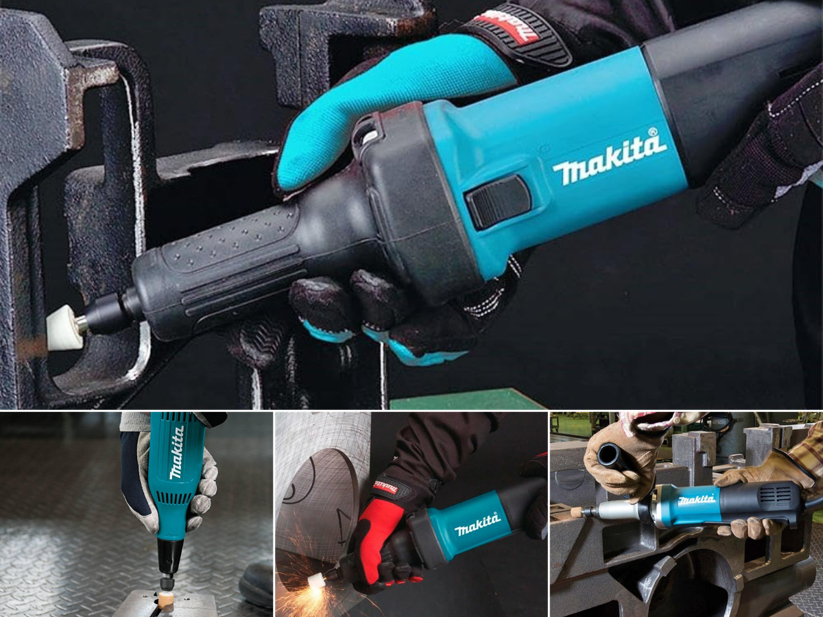 Four Makita's being used to grind different types of metals.