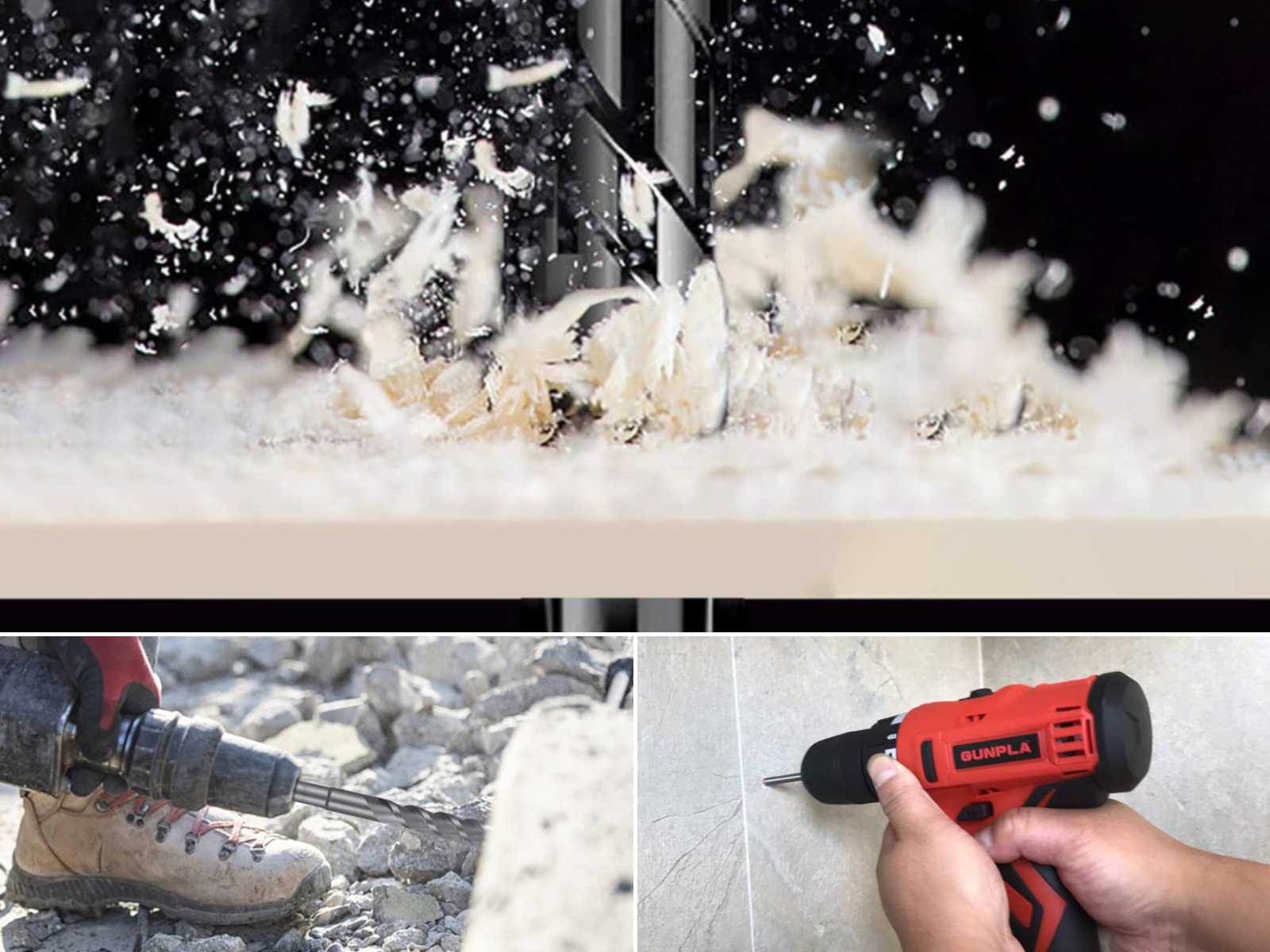 Masonry bits drilling marble, concrete, and tile.