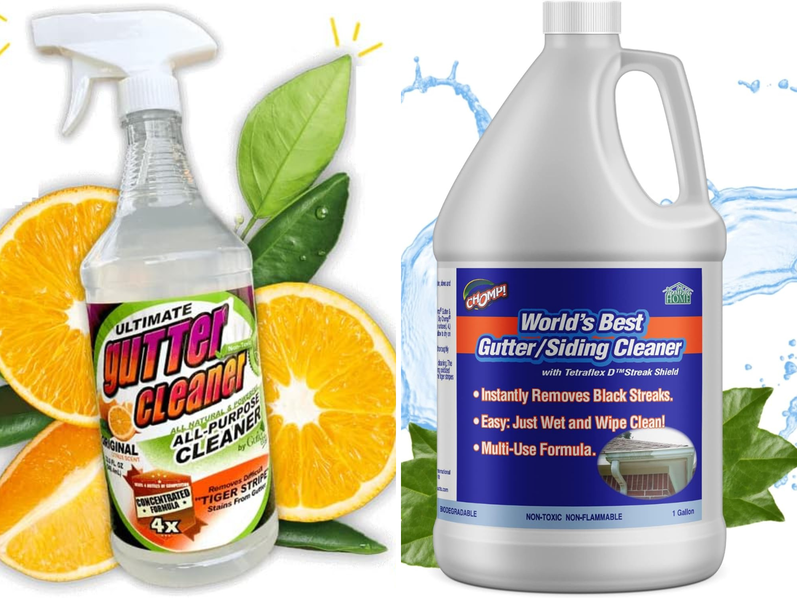 A citrus cleaner and another non toxic non flammable liquid cleaning solution for gutters