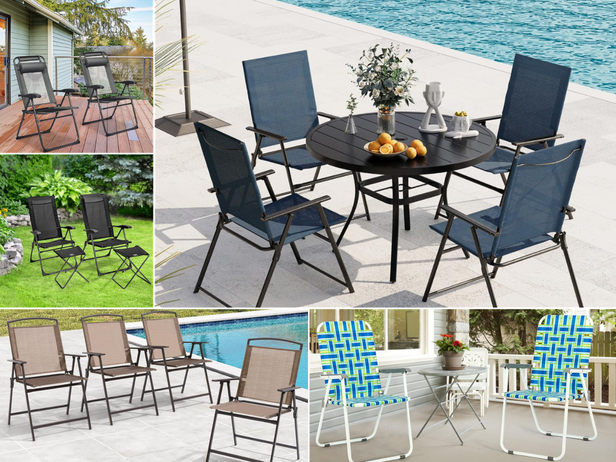 5 styles of foldable chairs for patio or beside a pool.