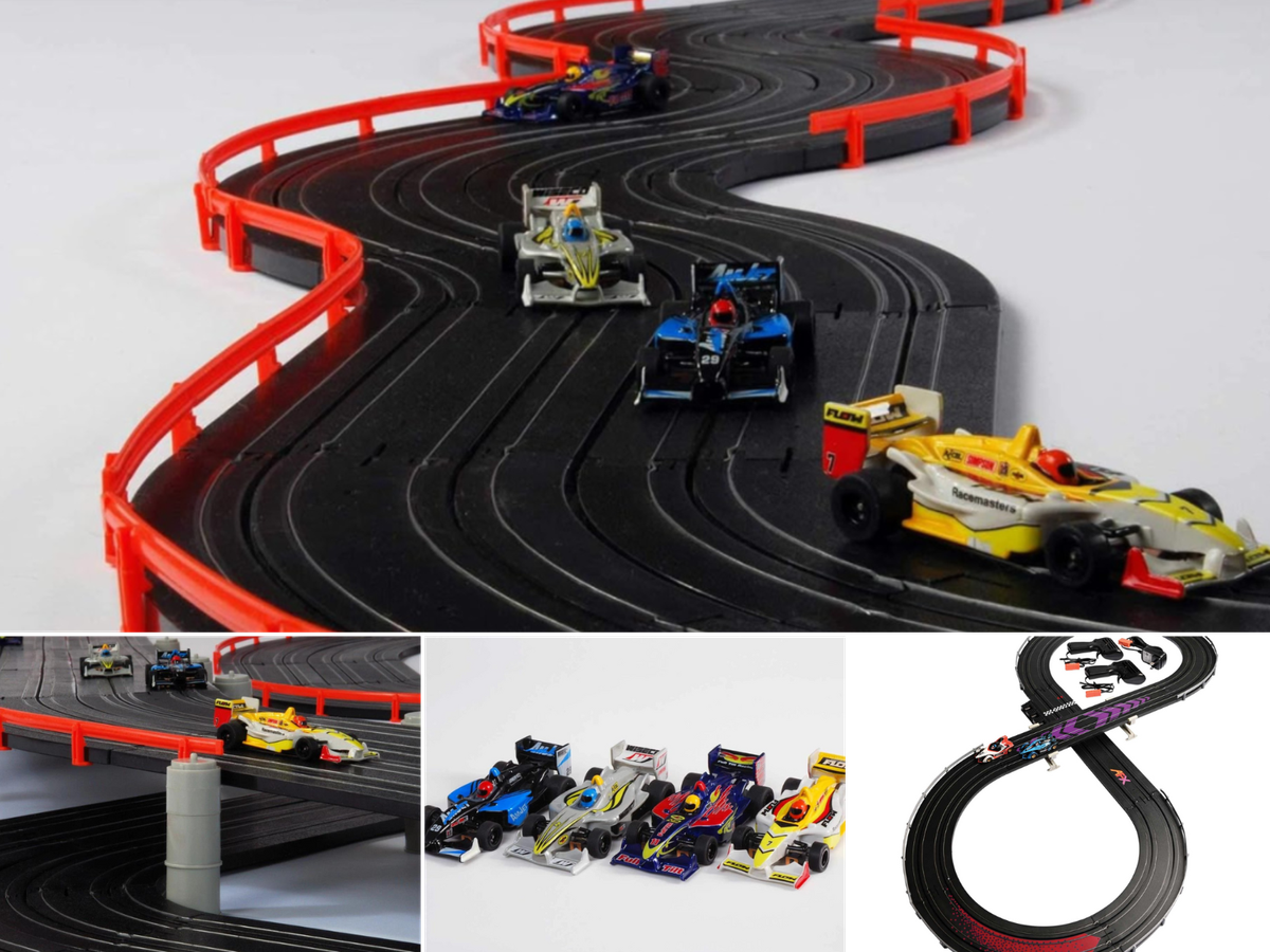 A figure 8 track, the AFX 4-lane, and 4 cars that come in one of the slot car tracks