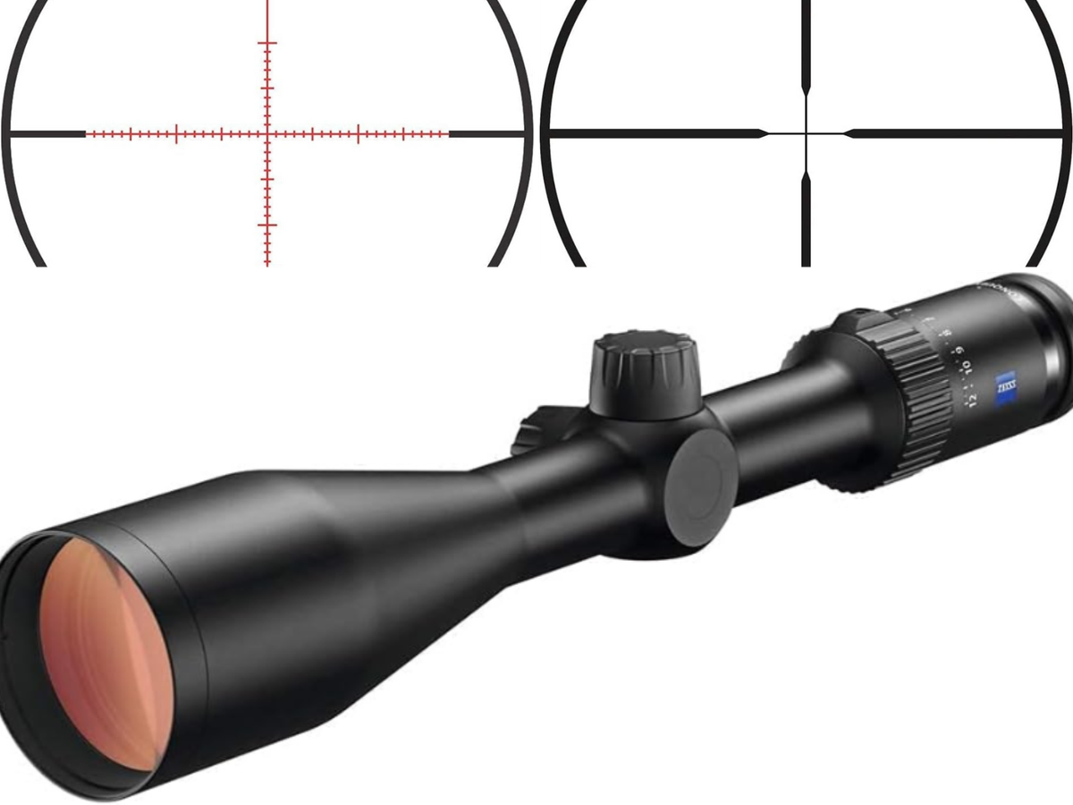 A Zeiss scope and 2 different reticles shown.