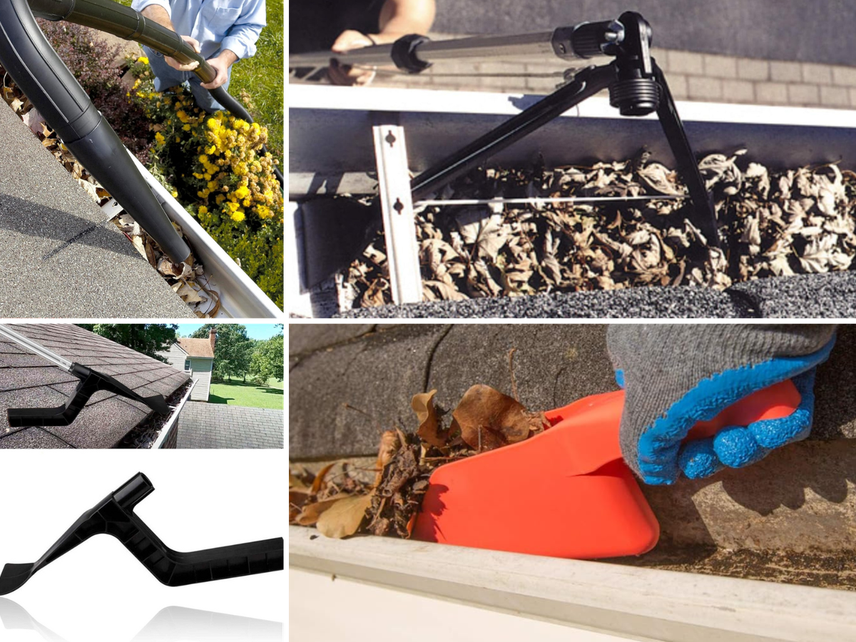 4 different ways to clean you gutters all featuring different style tools.