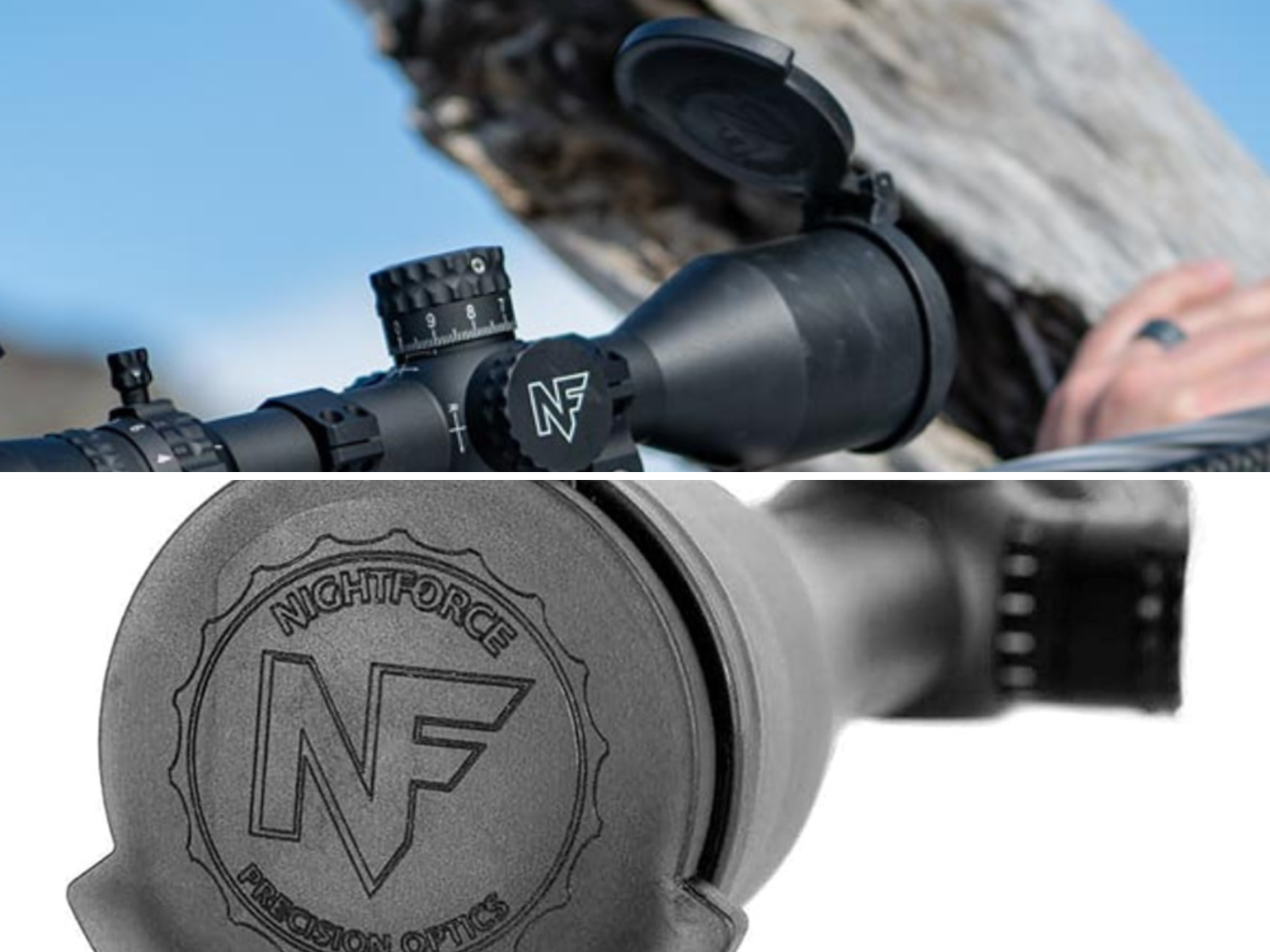 Nightforce caps to cover the lens on a scope on 2 scopes.