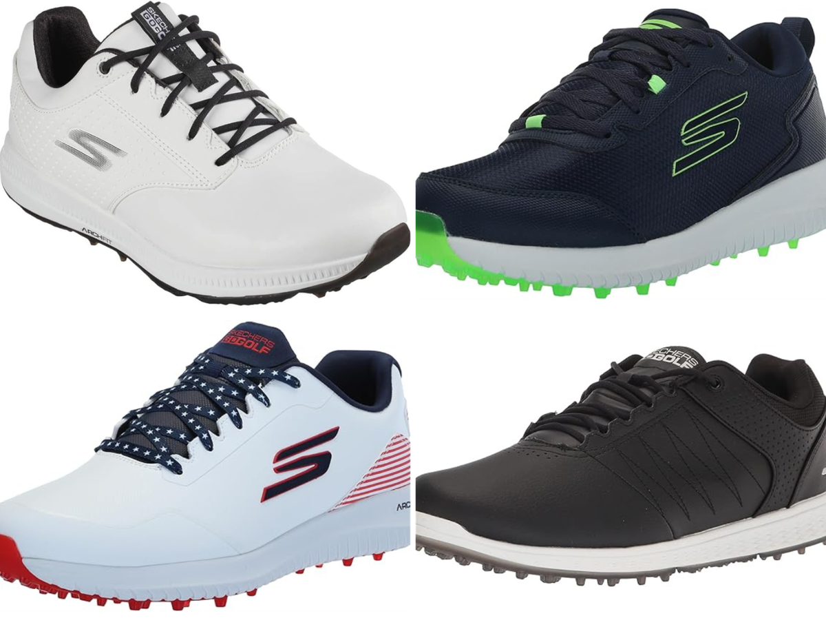 4 different color patterns of shoes for golf from Skechers