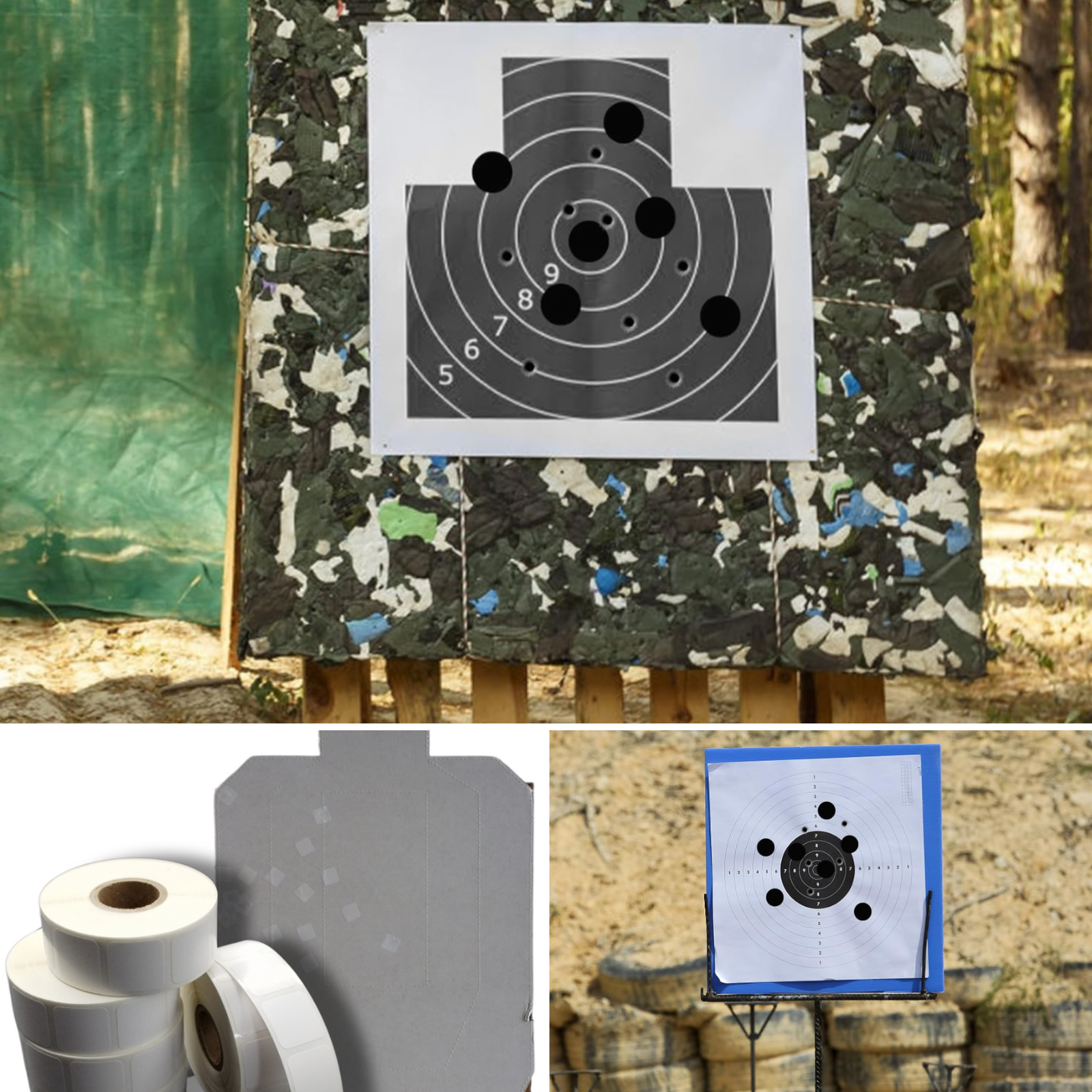 Pasters shown in different colors on targets at the range and for display