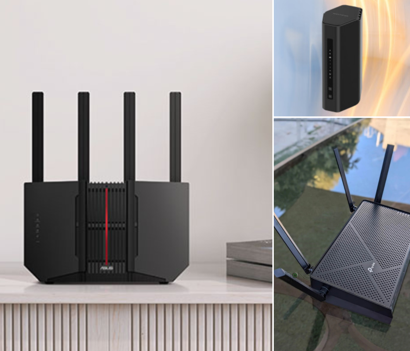 TP Link, ASUS, and Netgear WiFi routers shown in various scenarios