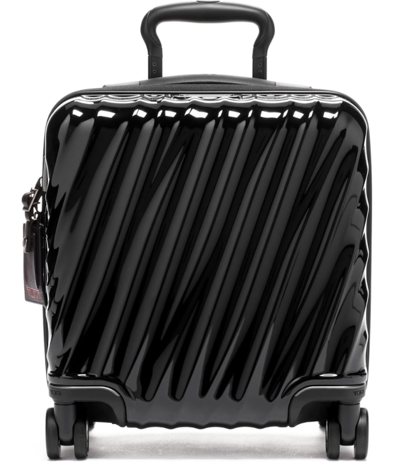 A Tumi hard case briefcase with wheels