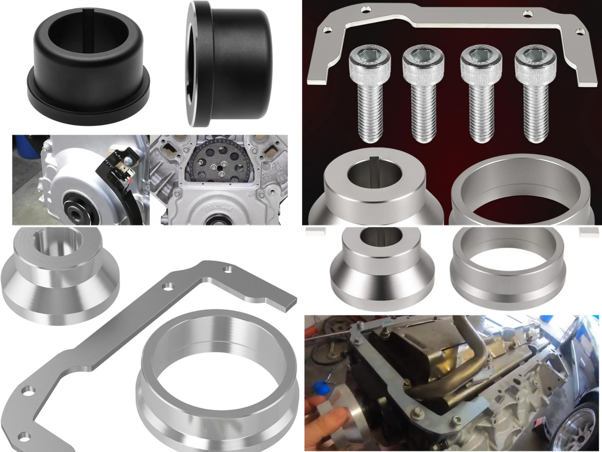 4 pictures of the LS timing/oil pan alignment tools on display and in use