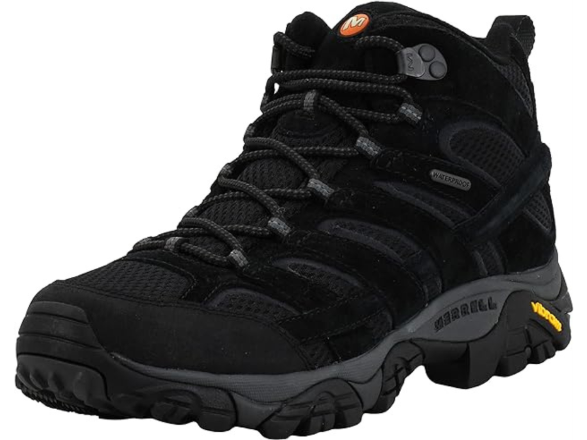 A black waterproof hiking/climbing boot by Merrell